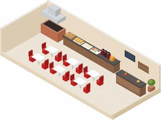 Ilustração do térreo com a mesa do café da manhã